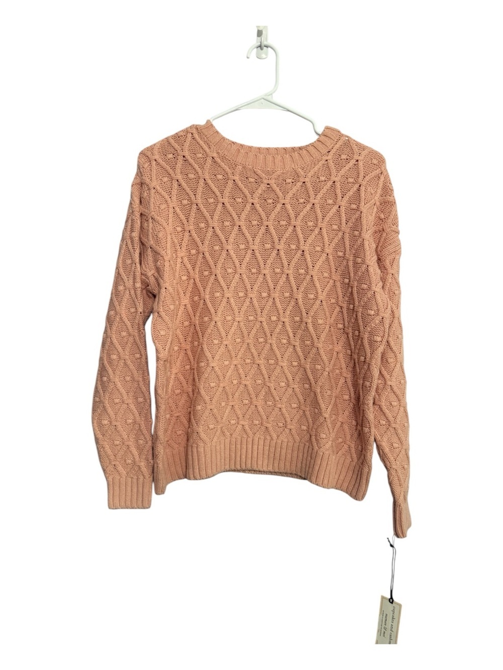 Cupcakes and Cashmere 100% Cotton Peach-Pink Cable Knit Sweater Size Small NWT